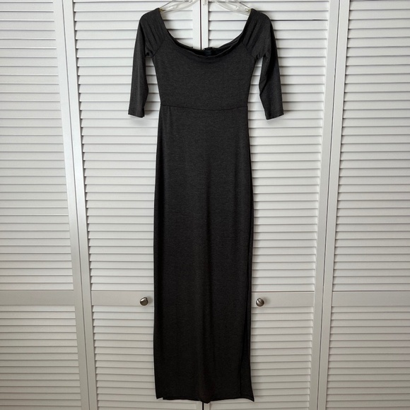 Love Cameron Dresses & Skirts - Love Cameron off the shoulders empire waist dark grey long dress size S